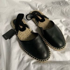 Zara Black Leather Espadrilles